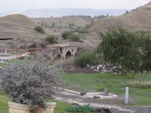 View of stone bridge at Israeli settlement "Old Gesher," located on the Jordan River.