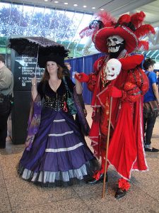 Two people dressed in costumes