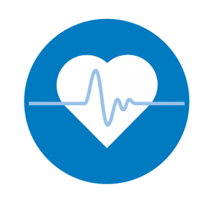 Symbol of a heart with a jagged line representing an EKG printout superimposed over it, in order to represent the concept of "wellbeing"