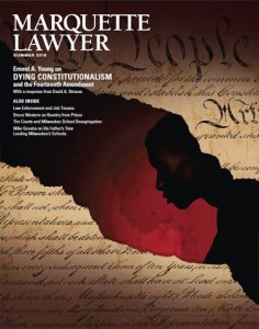 This cover of the summer issue of the Marquette Lawyer. 