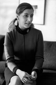 black and white picture of Ruth Bader Ginsburg sitting on a sofa in 1972