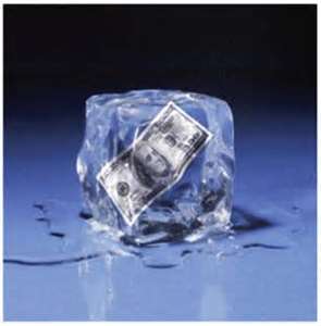$100 bill in ice