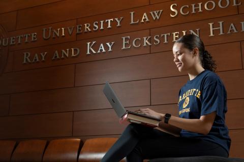 Student studying in the lobby